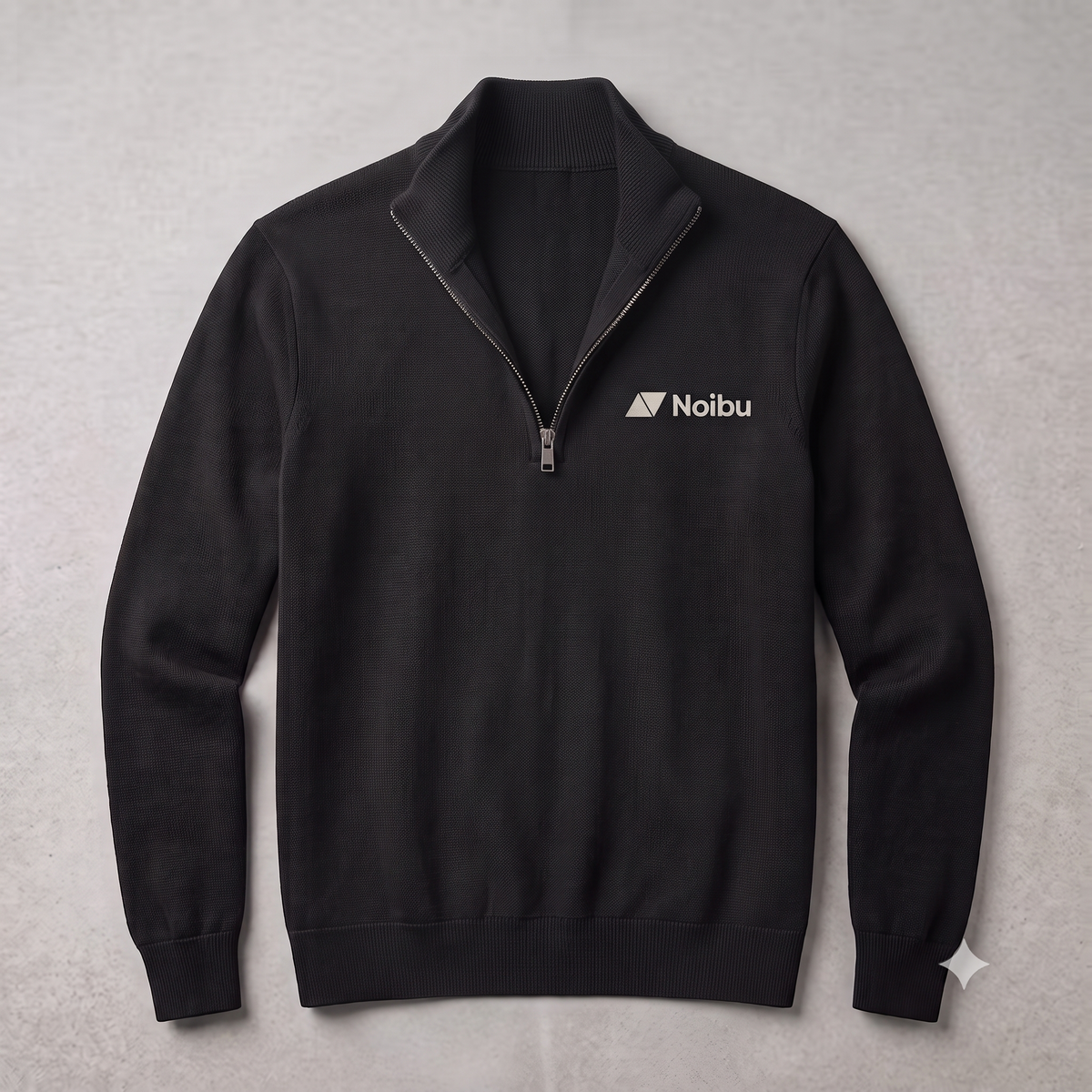 Noibu Agentic Quarter-Zip in Dark Mode, unzipped